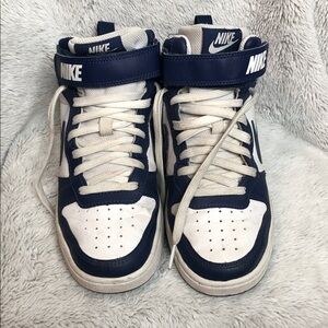 Nike Navy and White High-Top Sneakers, Size 5 Youth